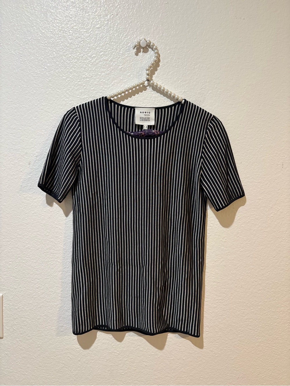 Akris Punto Black and White Striped Short Sleeve Crewneck Top